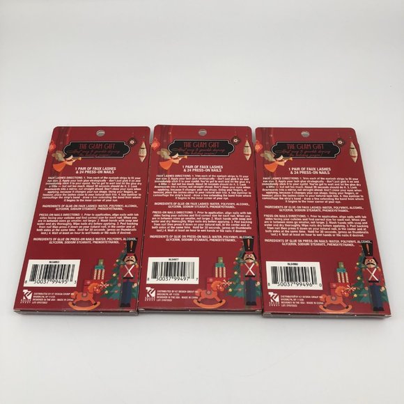 The Glam Gift Faux Lashes & Press-On Nails Set (3) Gold Red Silver NEW Christmas - Picture 3 of 3